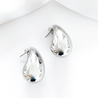 Waterdrop Chunky Smooth Silver Celebrity Earrings