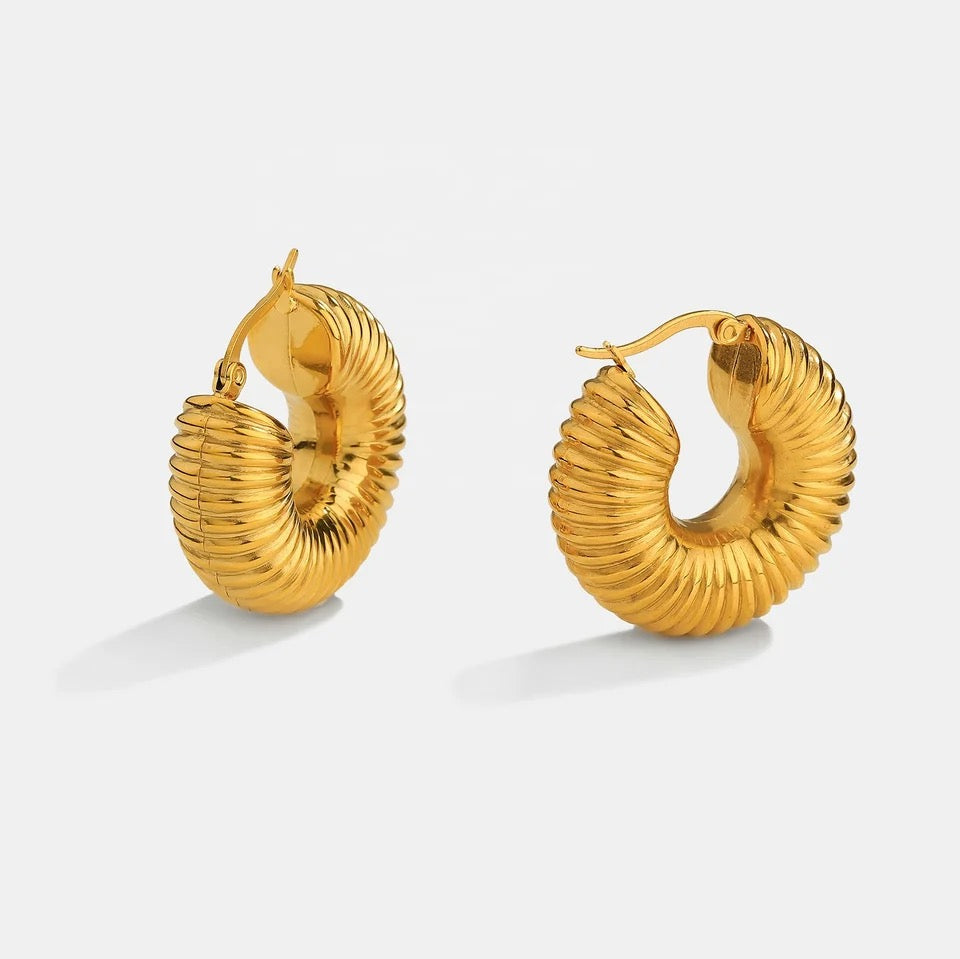 Textured Ridge Chunky Gold Hoops