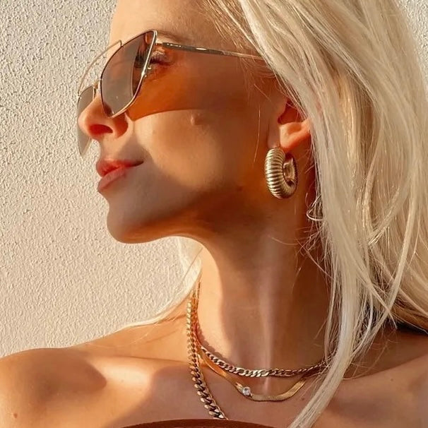 Textured Ridge Chunky Gold Hoops