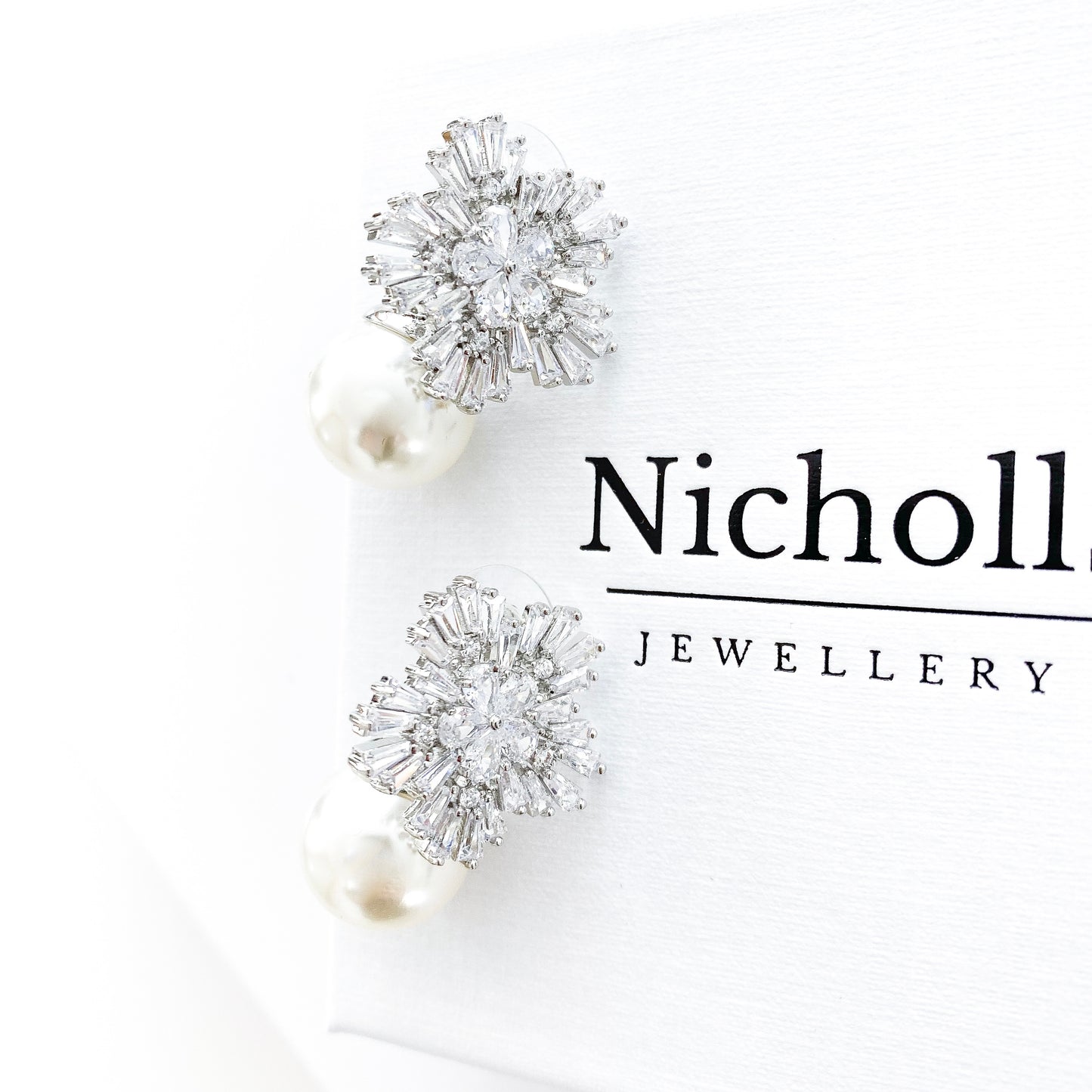 Snowflake Crystal Drop Pearl Earrings