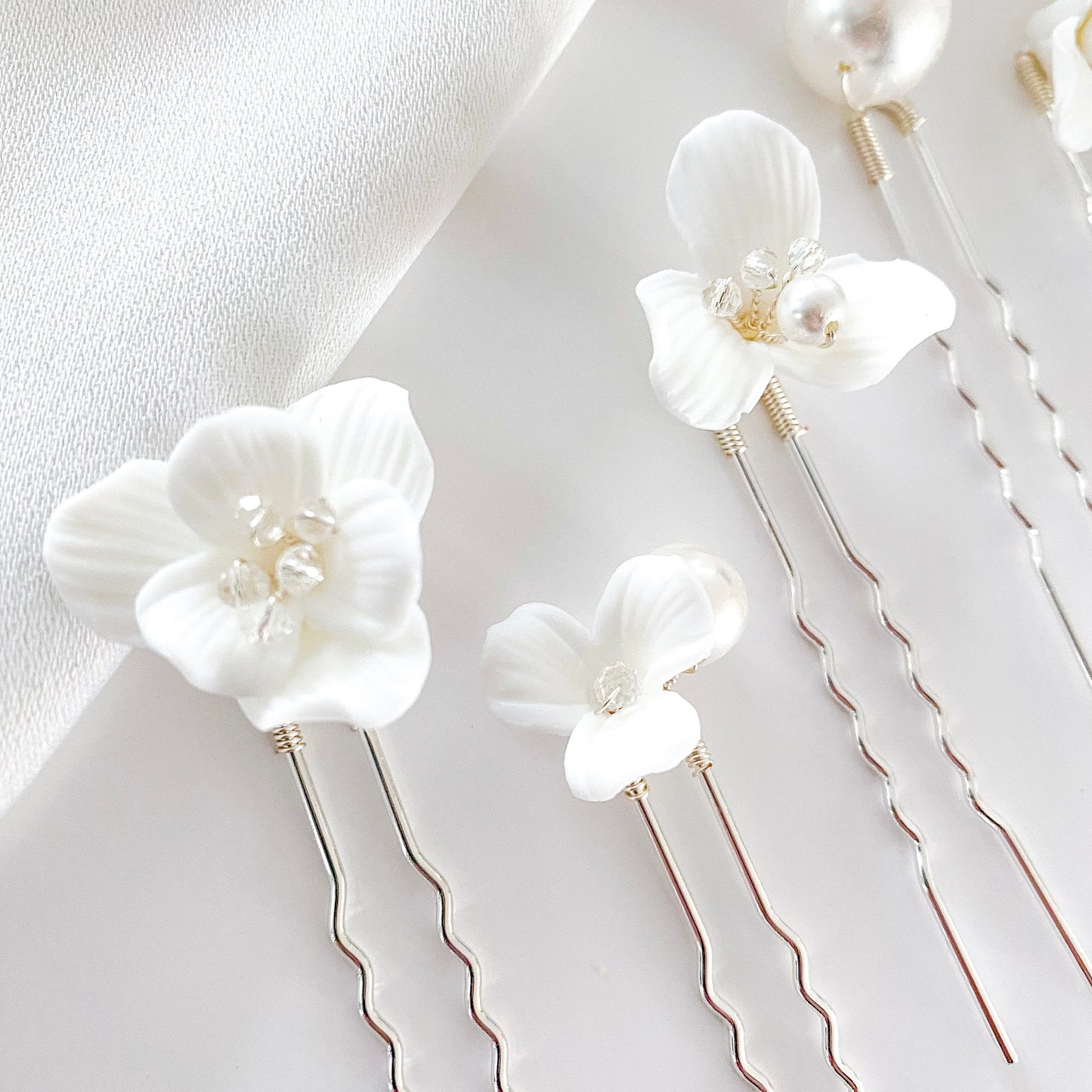 Porcelain Flower and Pearl 5 pins