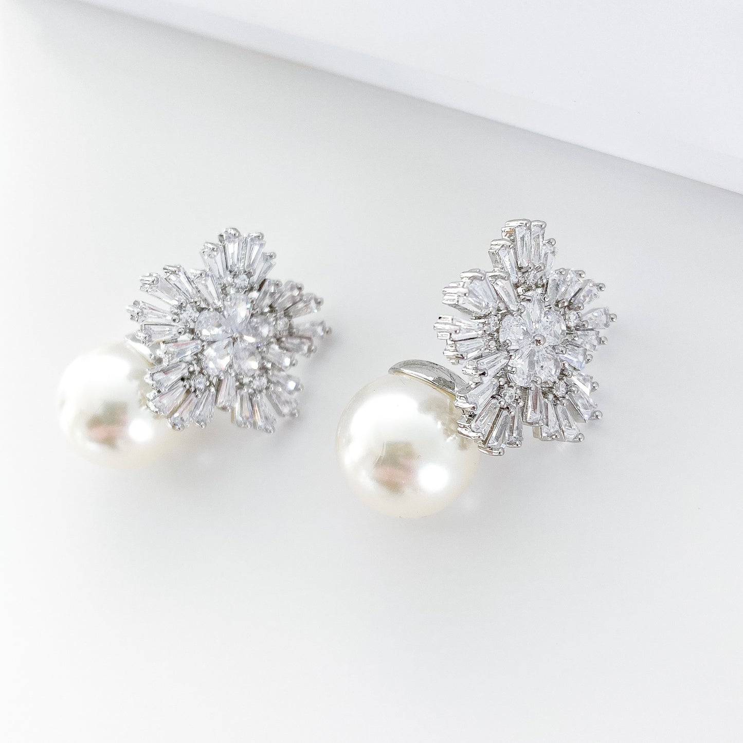 Snowflake Crystal Drop Pearl Earrings
