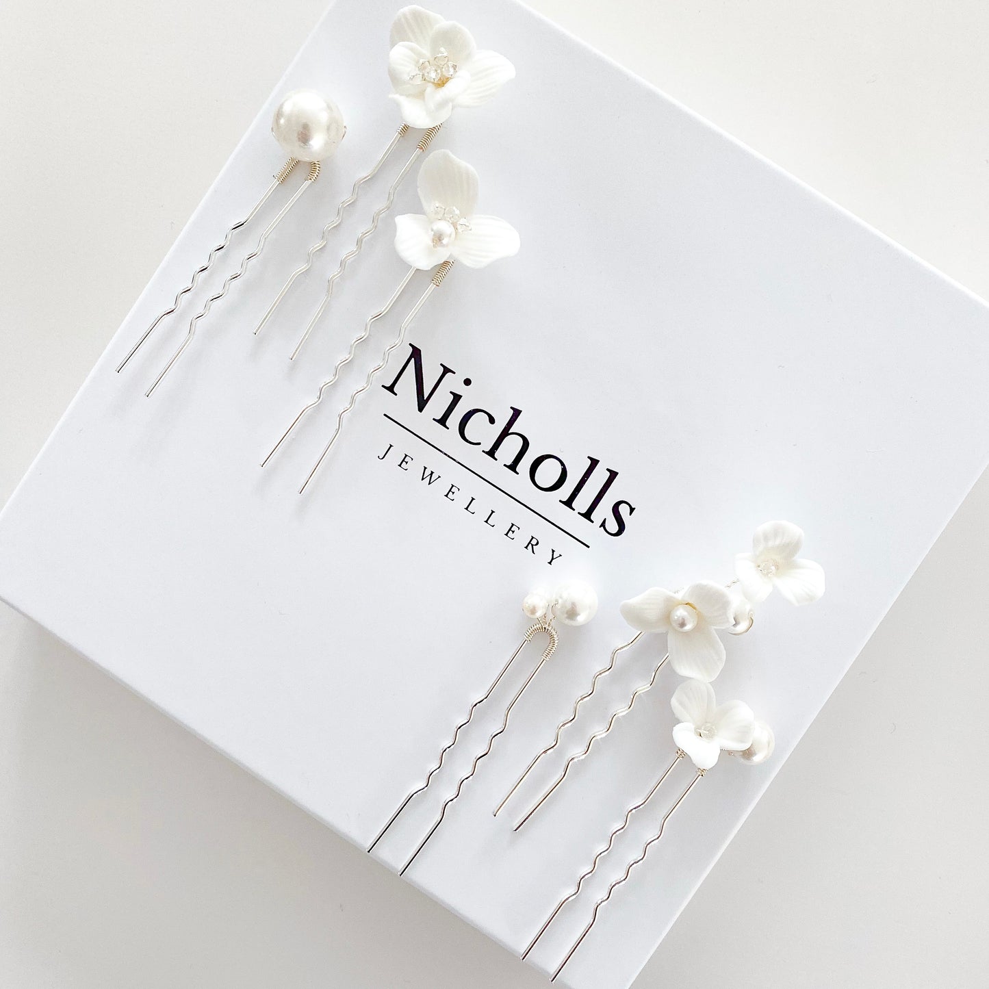 Porcelain Flower and Pearl 5 pins
