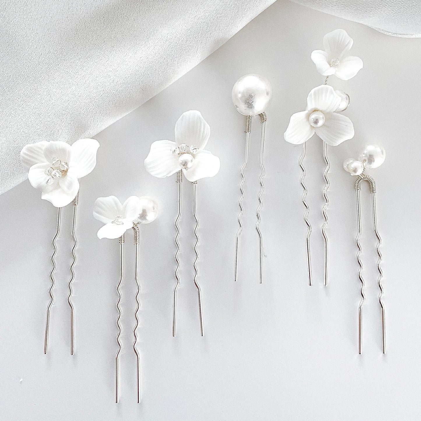 Porcelain Flower and Pearl 5 pins