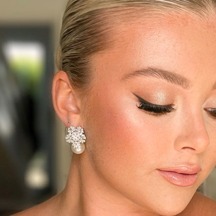 Silver Snowflake Crystal & Pearl Drop Earrings – Christmas, Bridal & Party Jewellery