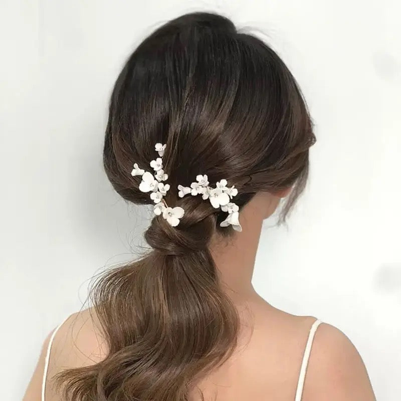 Blossom Flower Porcelain Hair Clips