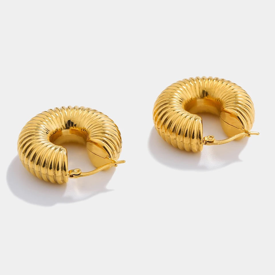 Textured Ridge Chunky Gold Hoops