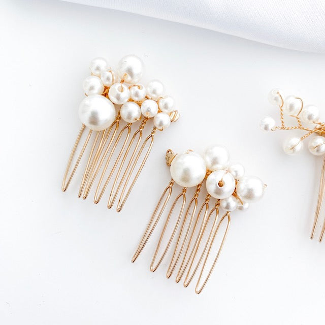 Pearl Comb and Pin 5 piece set (Gold)