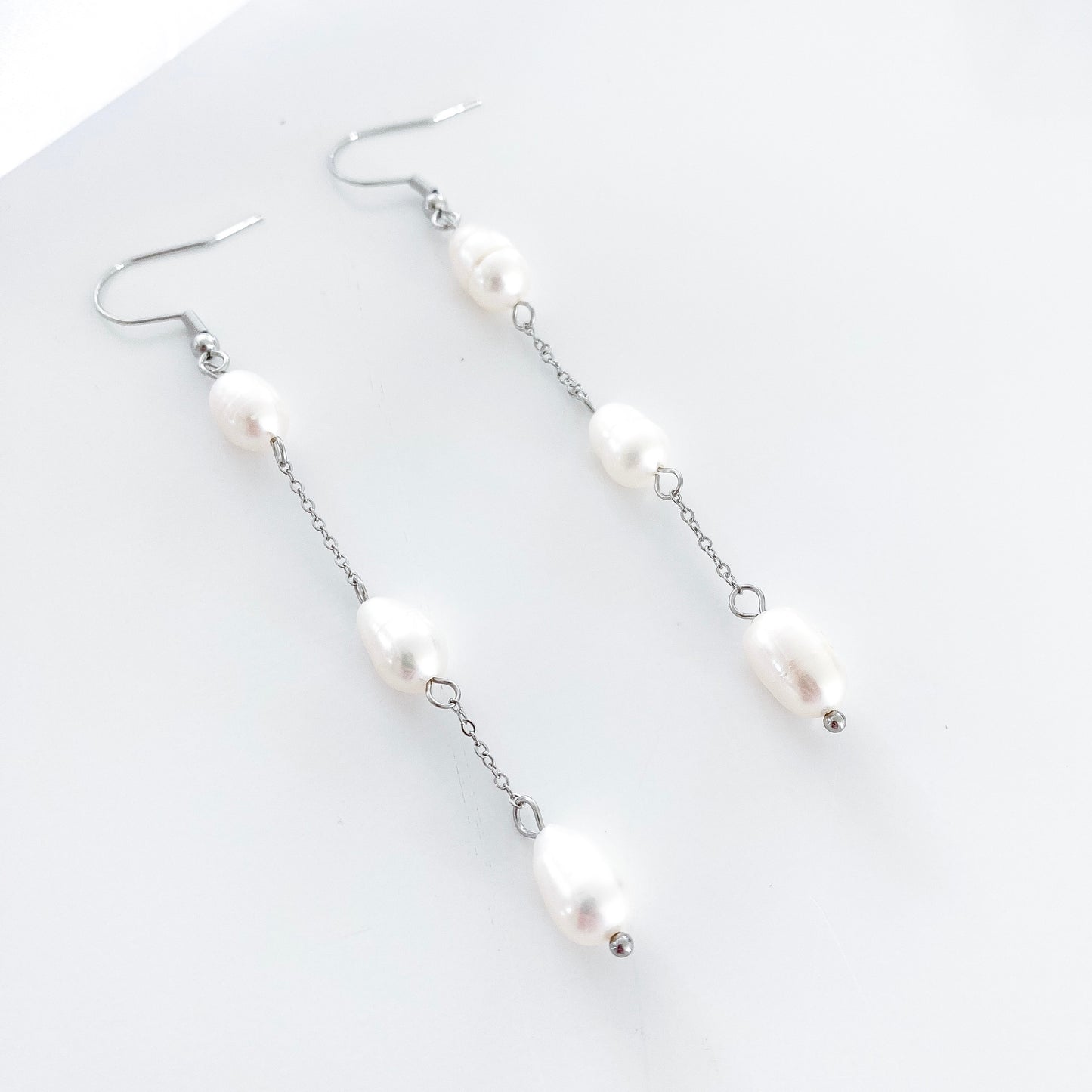 Delicate Pearl Drop Earrings Silver