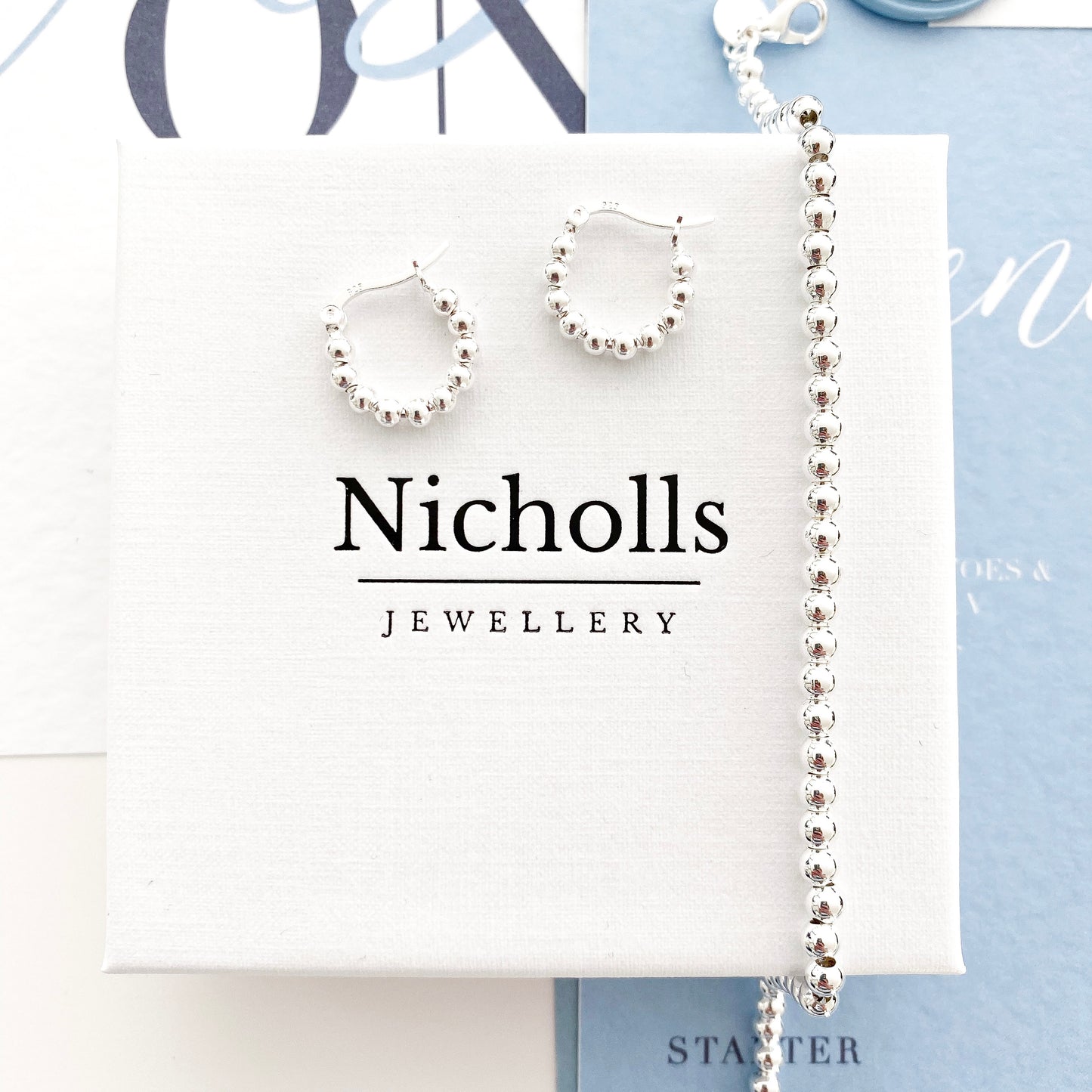 Silver Ball bracelet and earring set