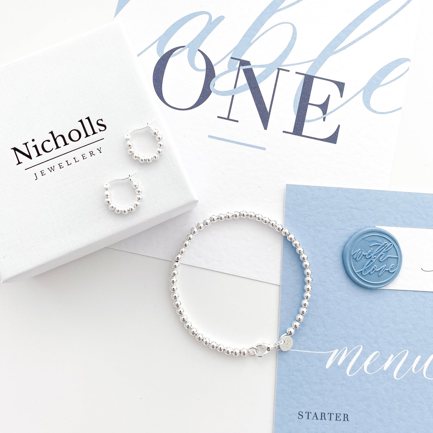 Silver Ball bracelet and earring set