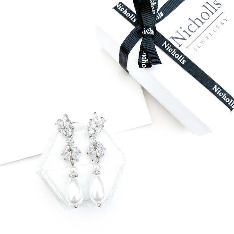 Faith Flower & Pearl Drop Earrings
