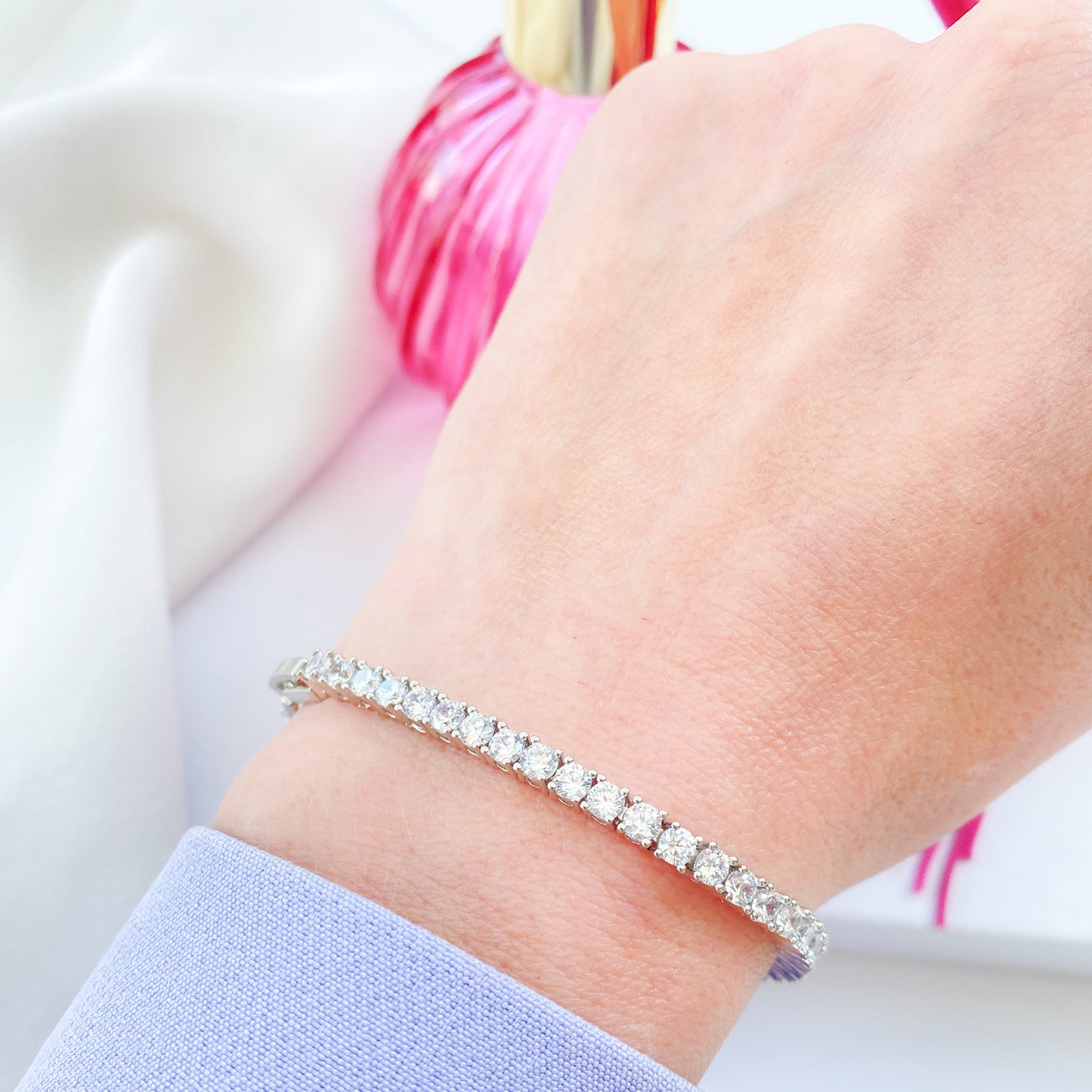 Penelope Crystal Silver Tennis Bracelet