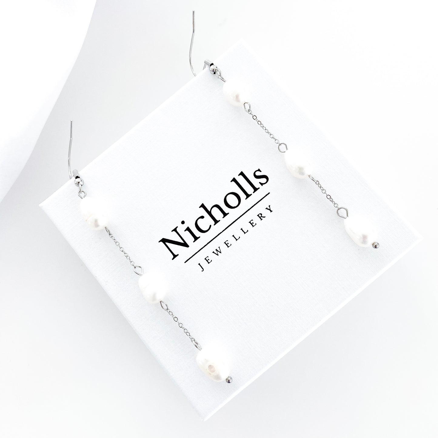 Delicate Pearl Drop Earrings Silver