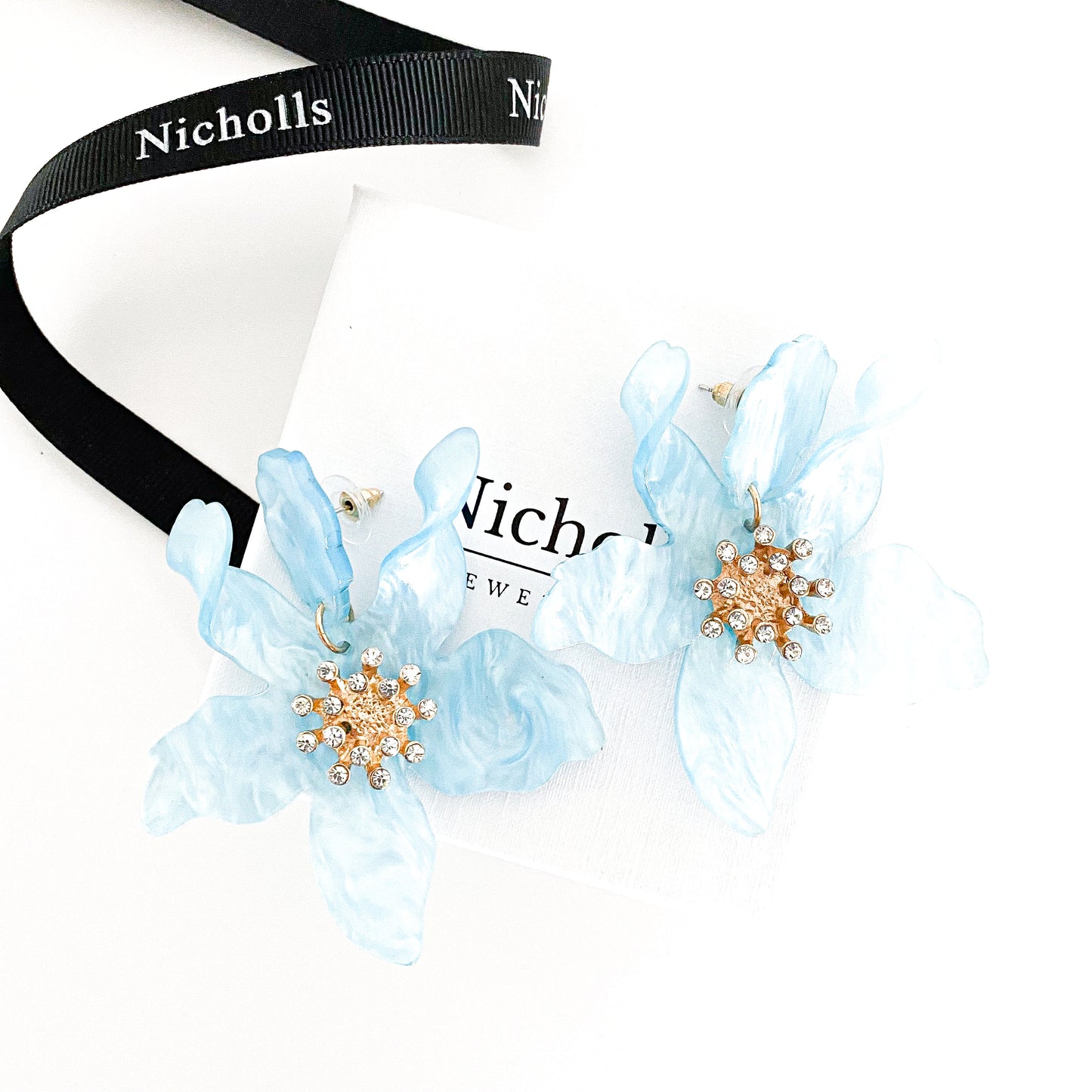 flower earrings, large flower earrings, blue flower earrings, flower jewellery, fashion earrings, statement earrings, hen do earrings, bride earrings, pretty earrings, womens accessories, womens earrings, bridesmaid earrings, hen do jewellery, summer earrings, summer jewellery