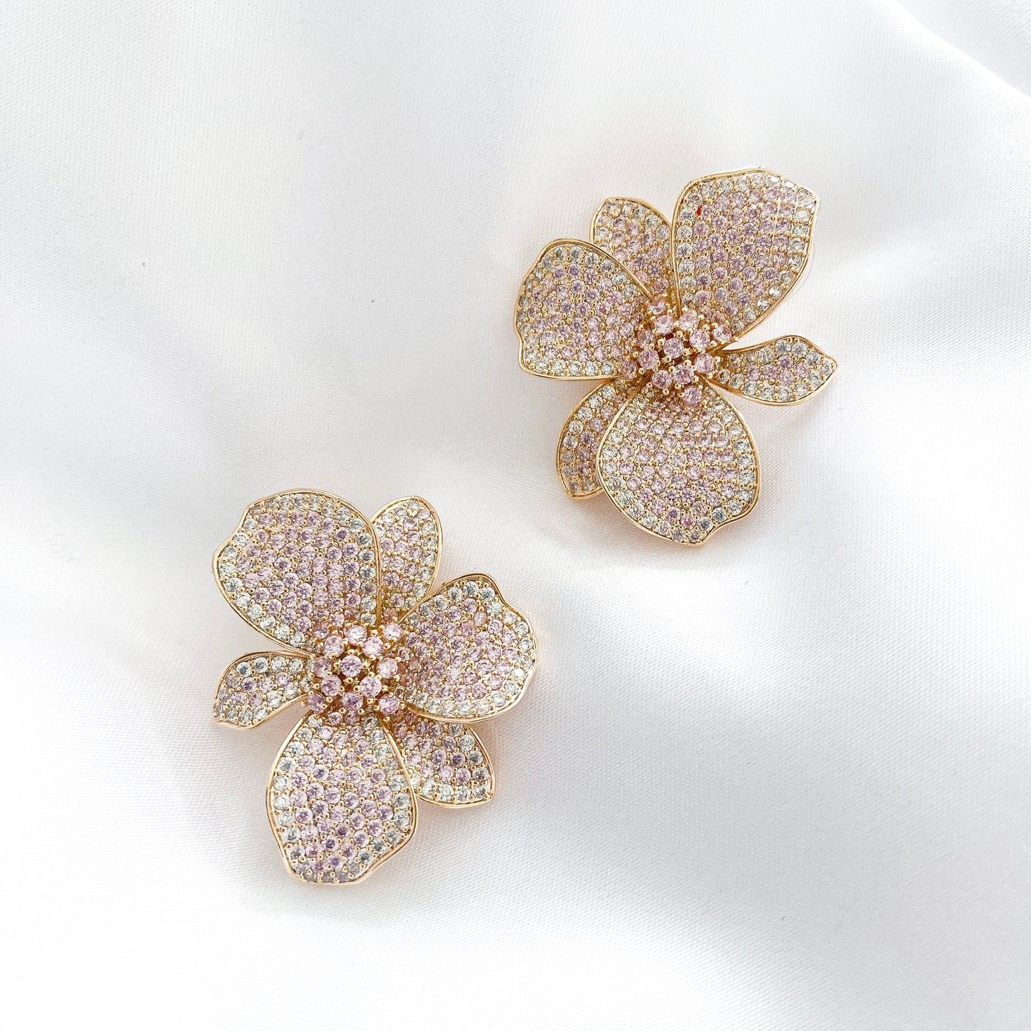 Deluxe Pink Flower Crystal Earrings