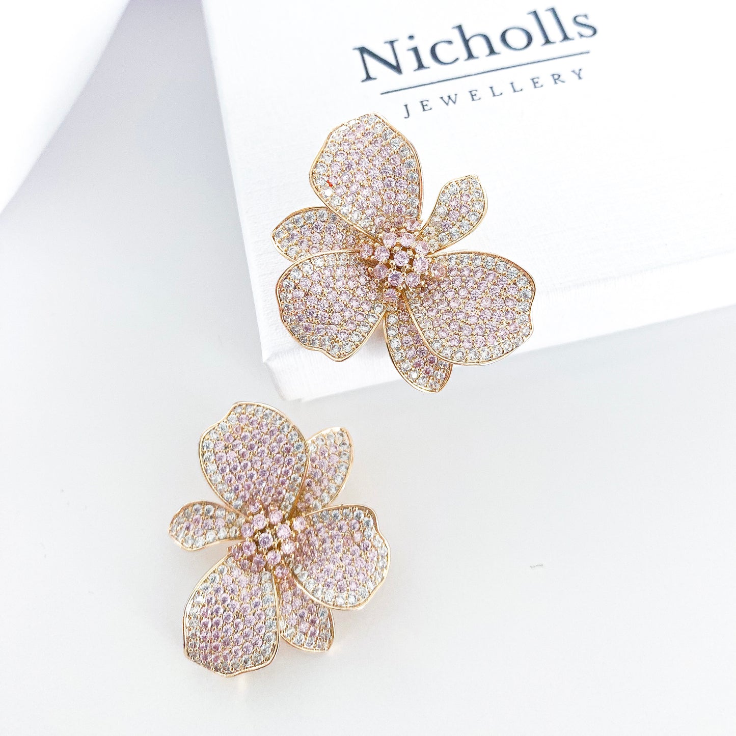 Deluxe Pink Flower Crystal Earrings
