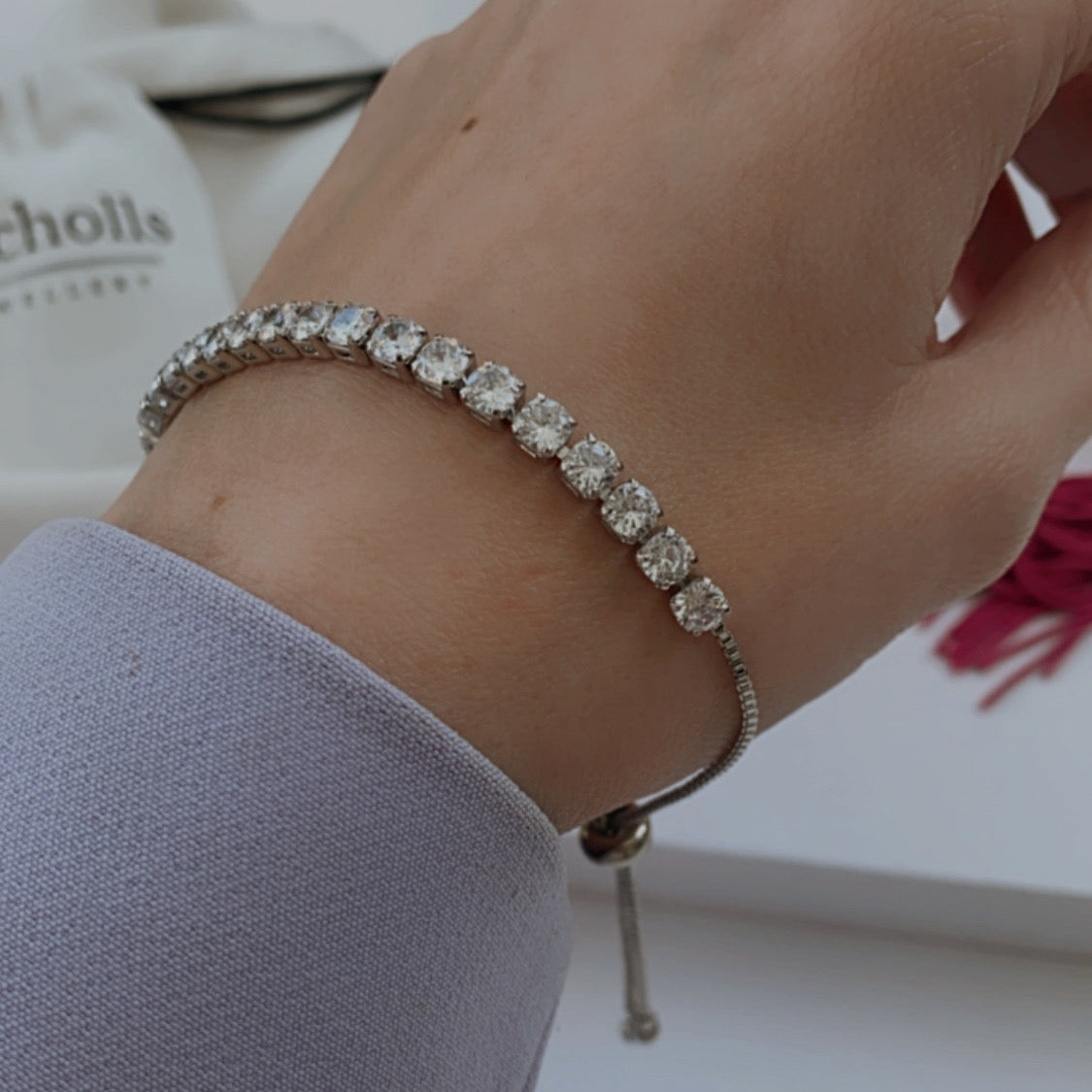 Silver Adjustable Crytal Tennis Bracelet