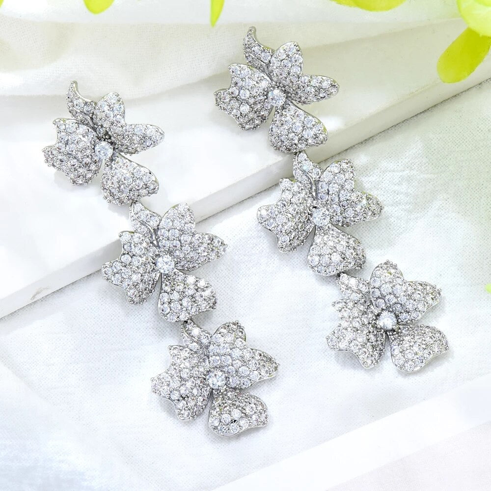 Deluxe Triple Flower Drop Earrings