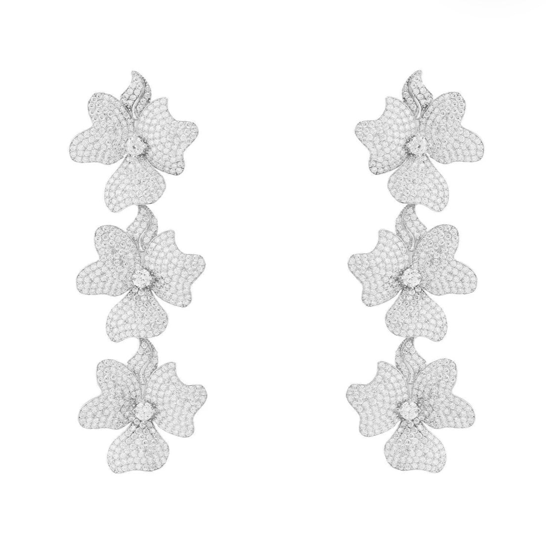 Deluxe Triple Flower Drop Earrings