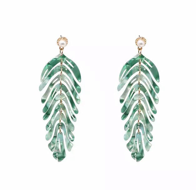 Feather Leaf Green Earrings - Nicholls Jewellery
