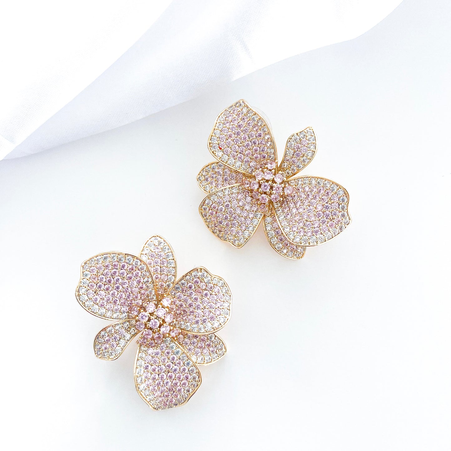 Deluxe Pink Flower Crystal Earrings