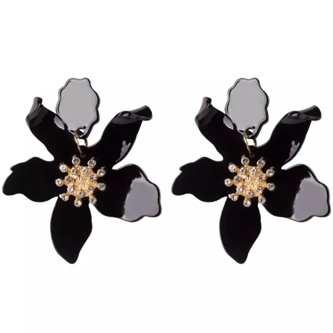 Romantic Black Flower Earrings
