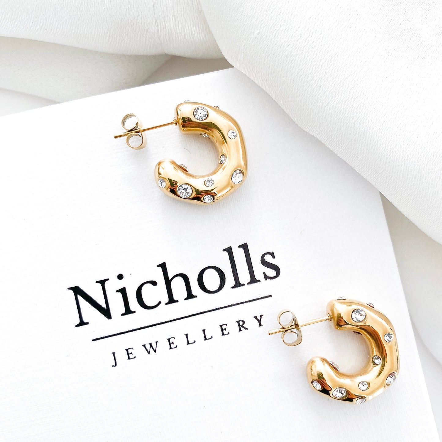 Crystal Gold Chunky Hoops