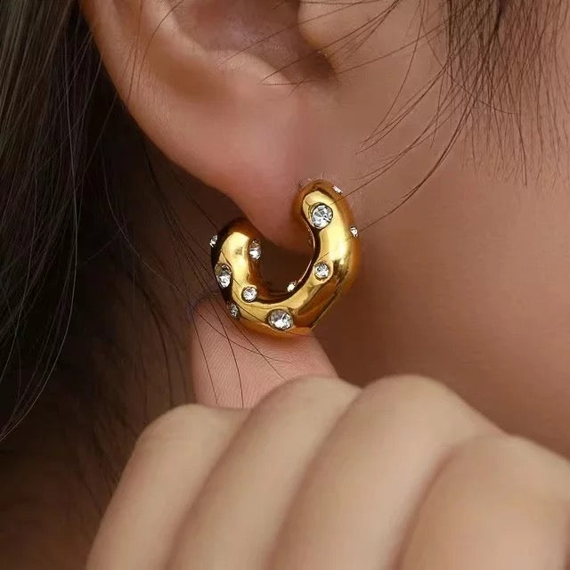 Crystal Gold Chunky Hoops
