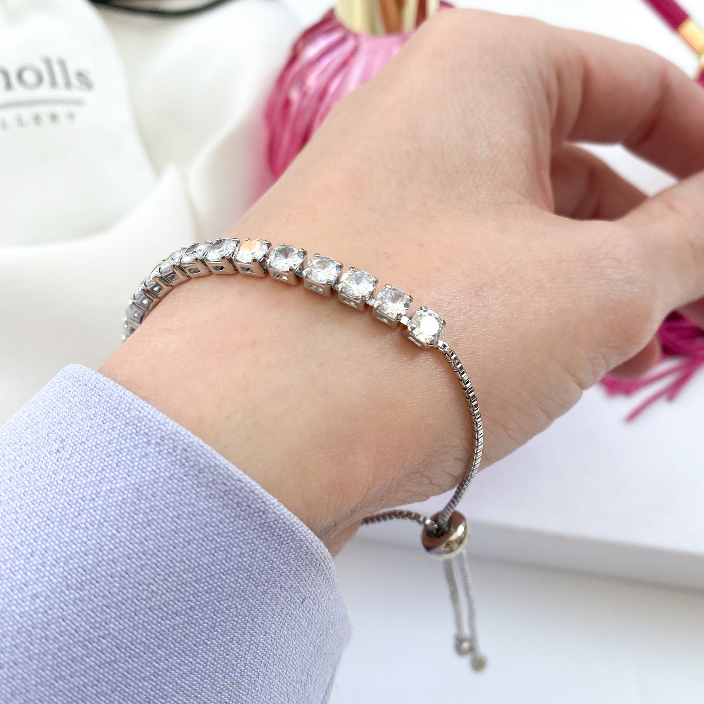 Silver Adjustable Crytal Tennis Bracelet