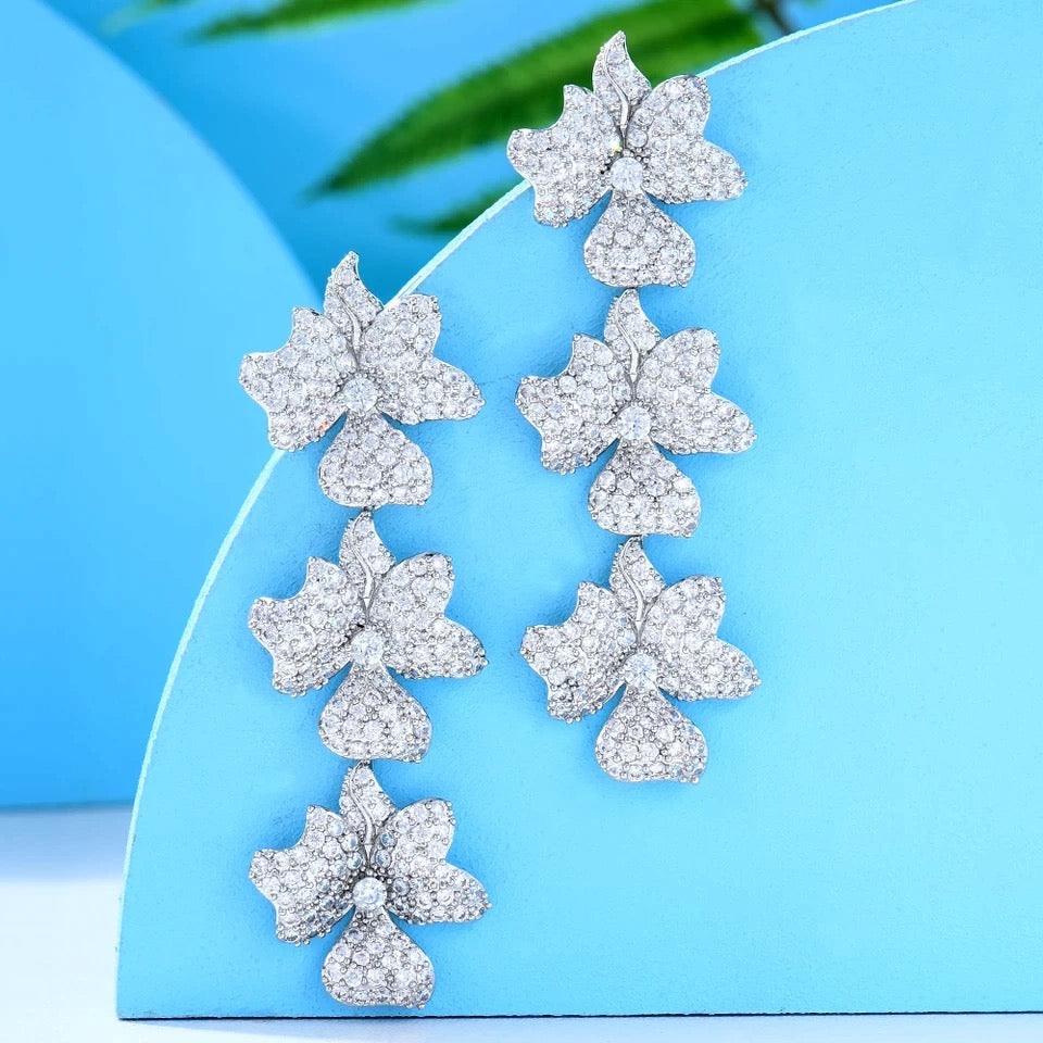 Deluxe Triple Flower Drop Earrings