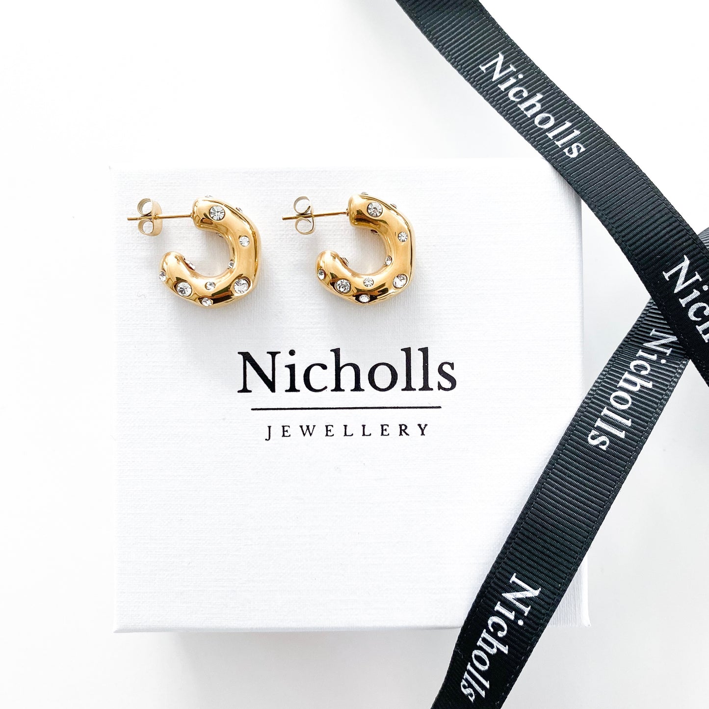Crystal Gold Chunky Hoops