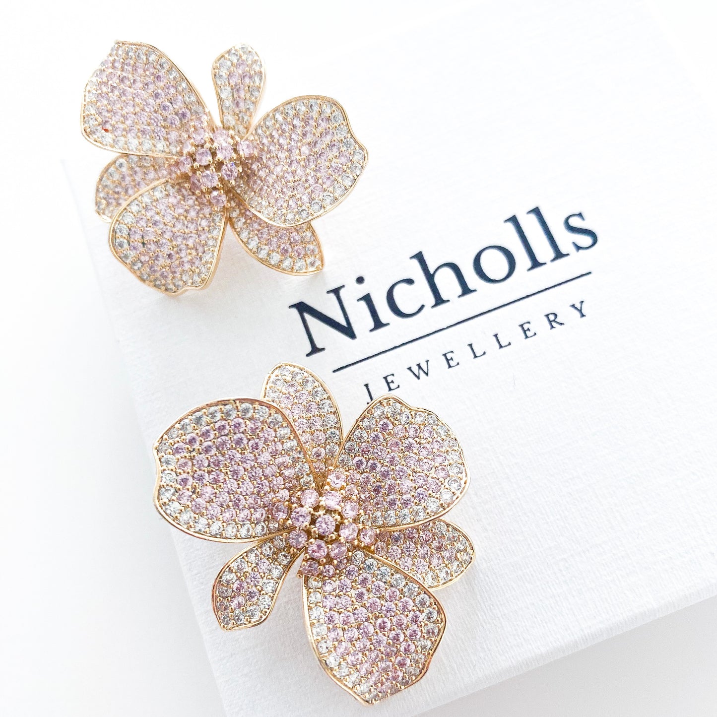 Deluxe Pink Flower Crystal Earrings