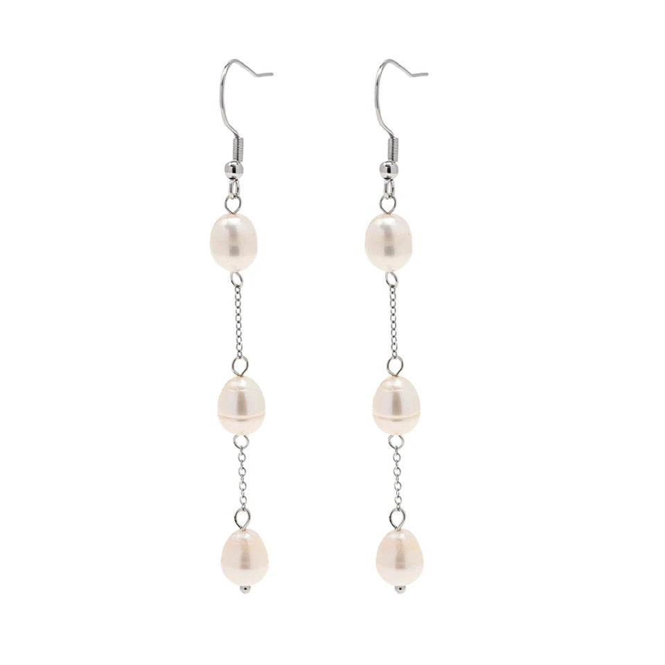 Delicate Pearl Drop Earrings Silver