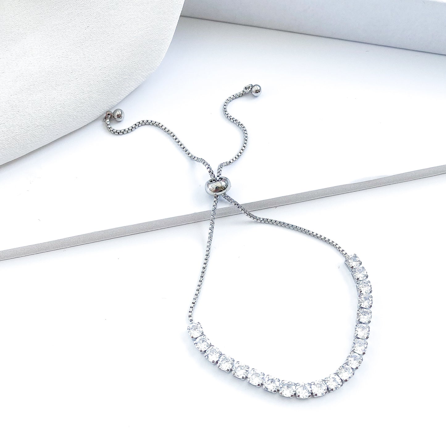 Silver Adjustable Crytal Tennis Bracelet