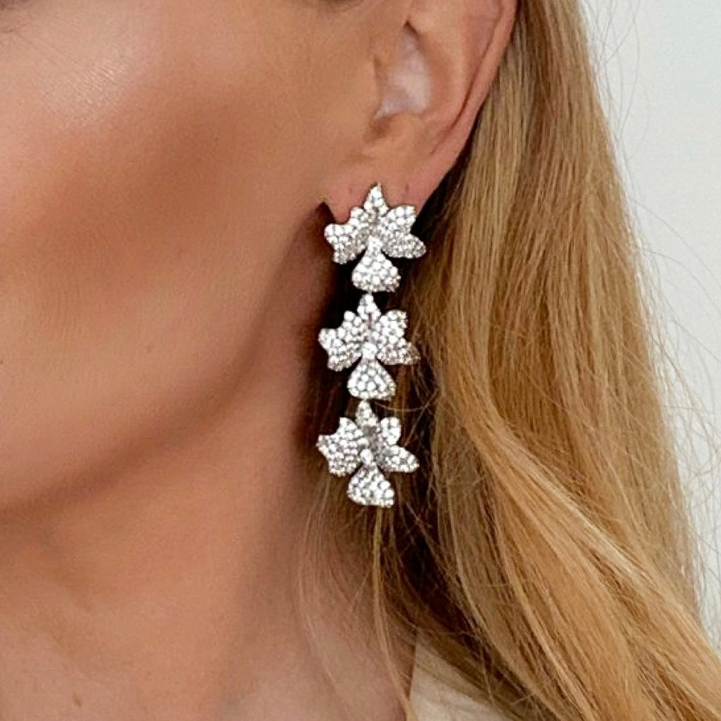 Deluxe Triple Flower Drop Earrings