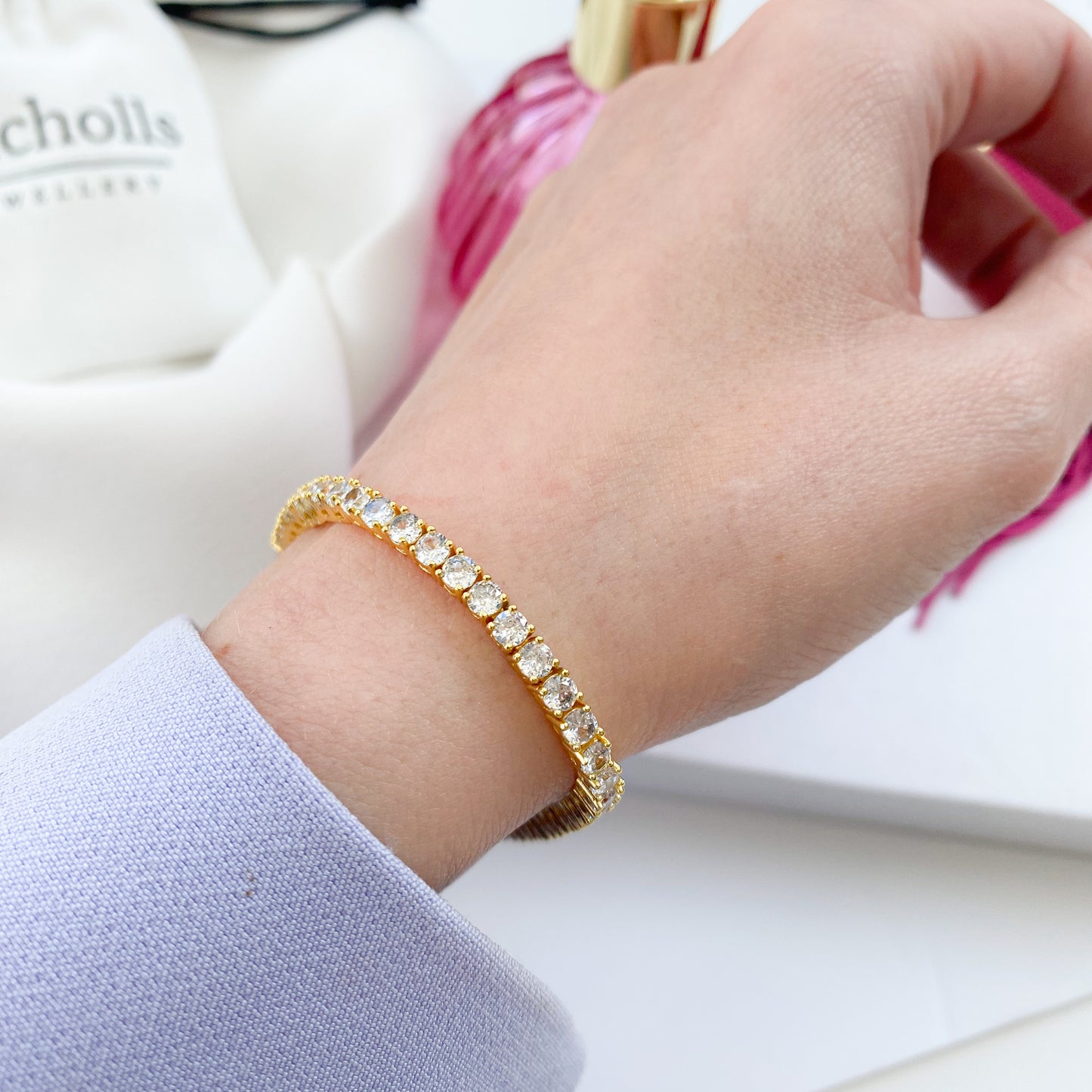 Penelope Crystal Gold Tennis Bracelet