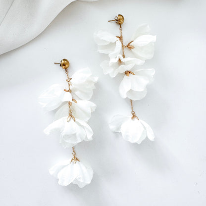 White Fresh Soft Petal Flower Earrings