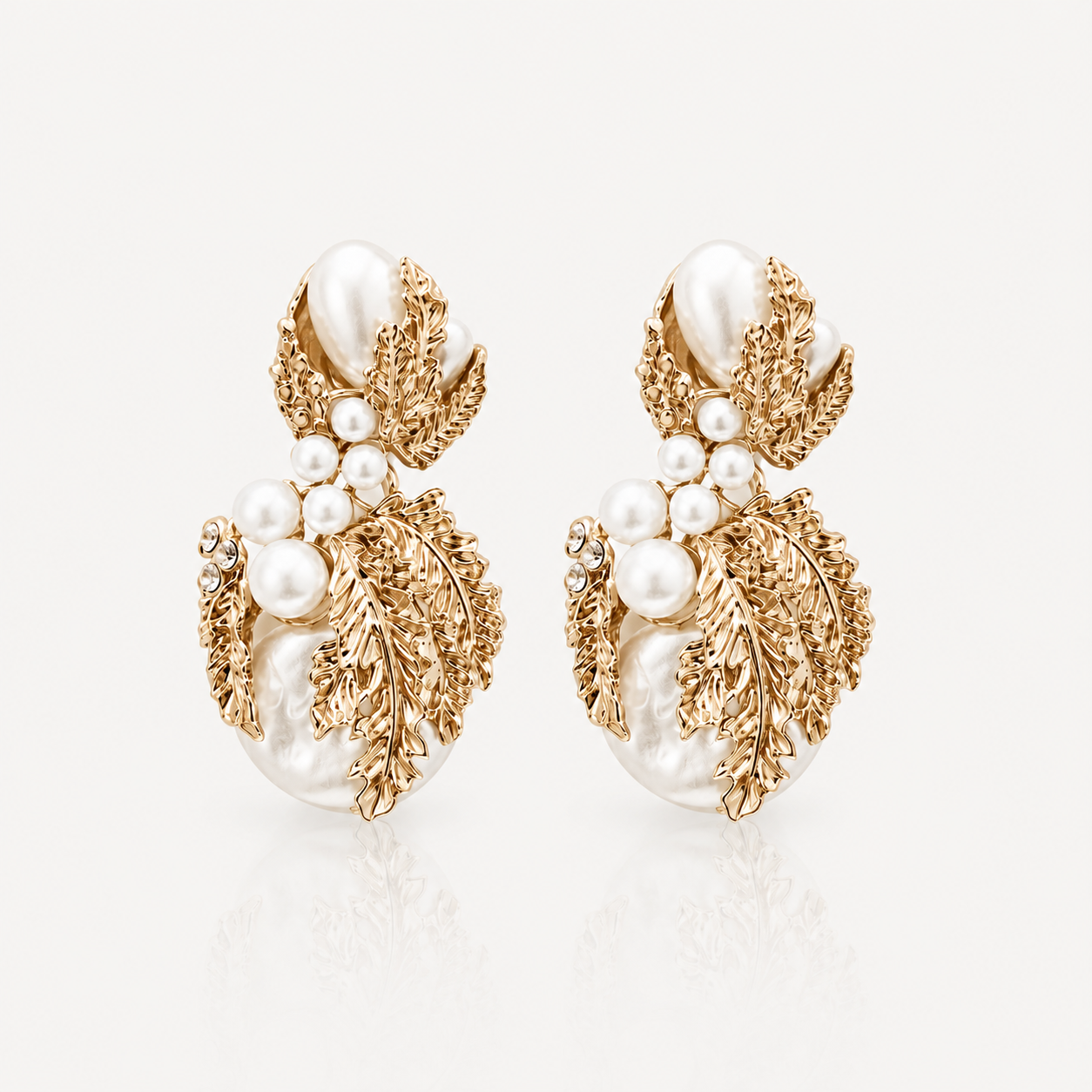 Gold Leaf & Pearl Statement Earrings | Vintage-Inspired Bridal Jewellery