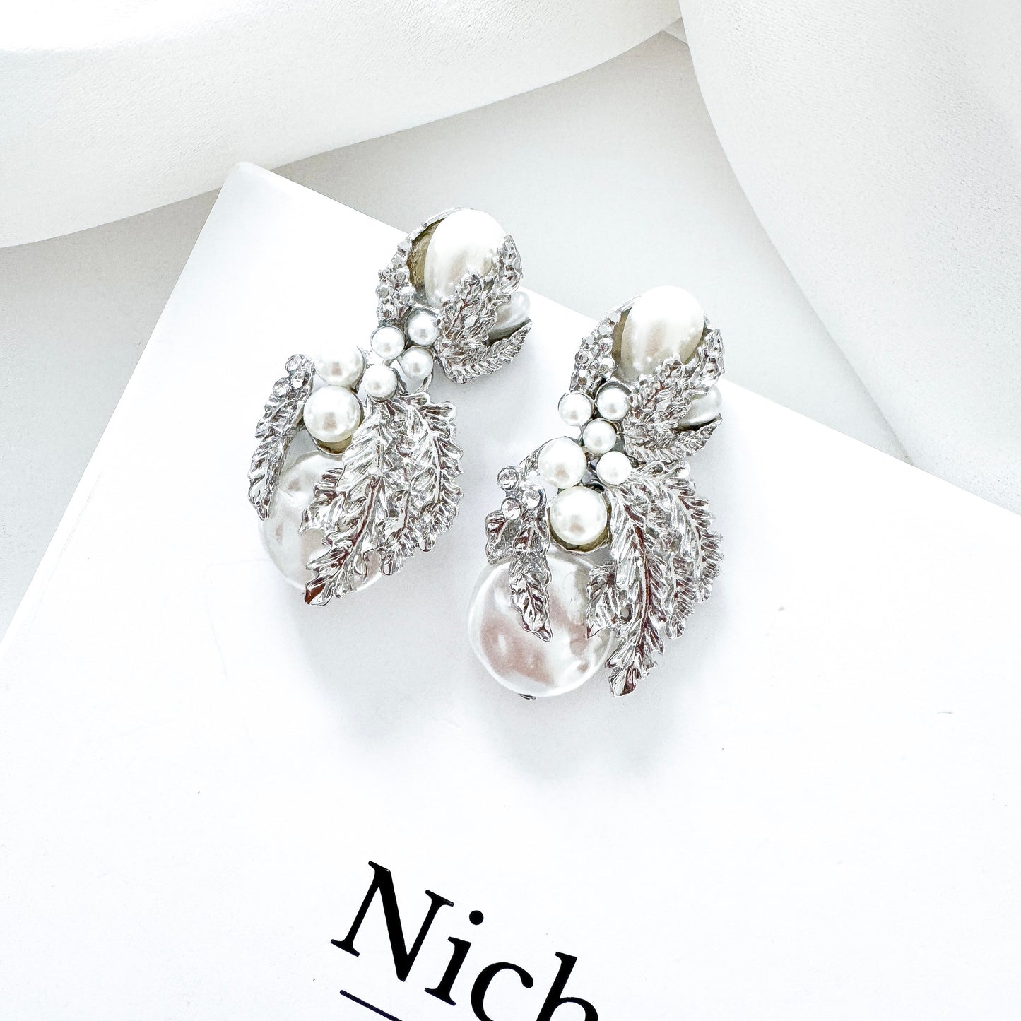 Silver Leaf & Pearl Statement Earrings | Vintage-Inspired Bridal Jewellery