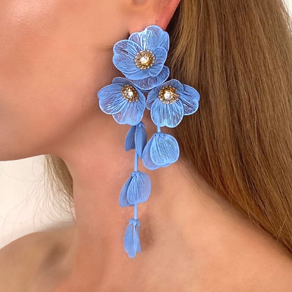 Waterfall Statement Blue Flower Earrings