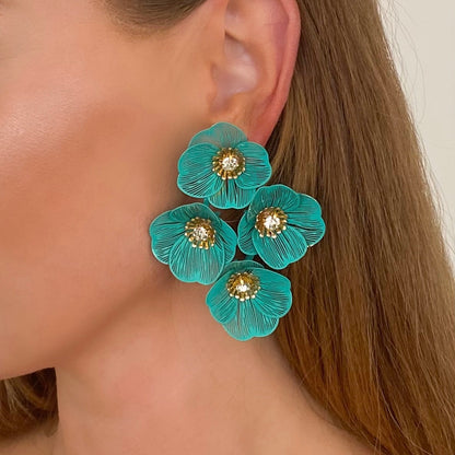 Large Statement Green Flower Earrings