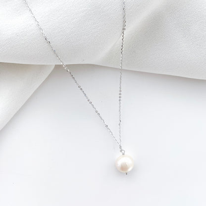 Delicate Pearl Drop Necklace Silver