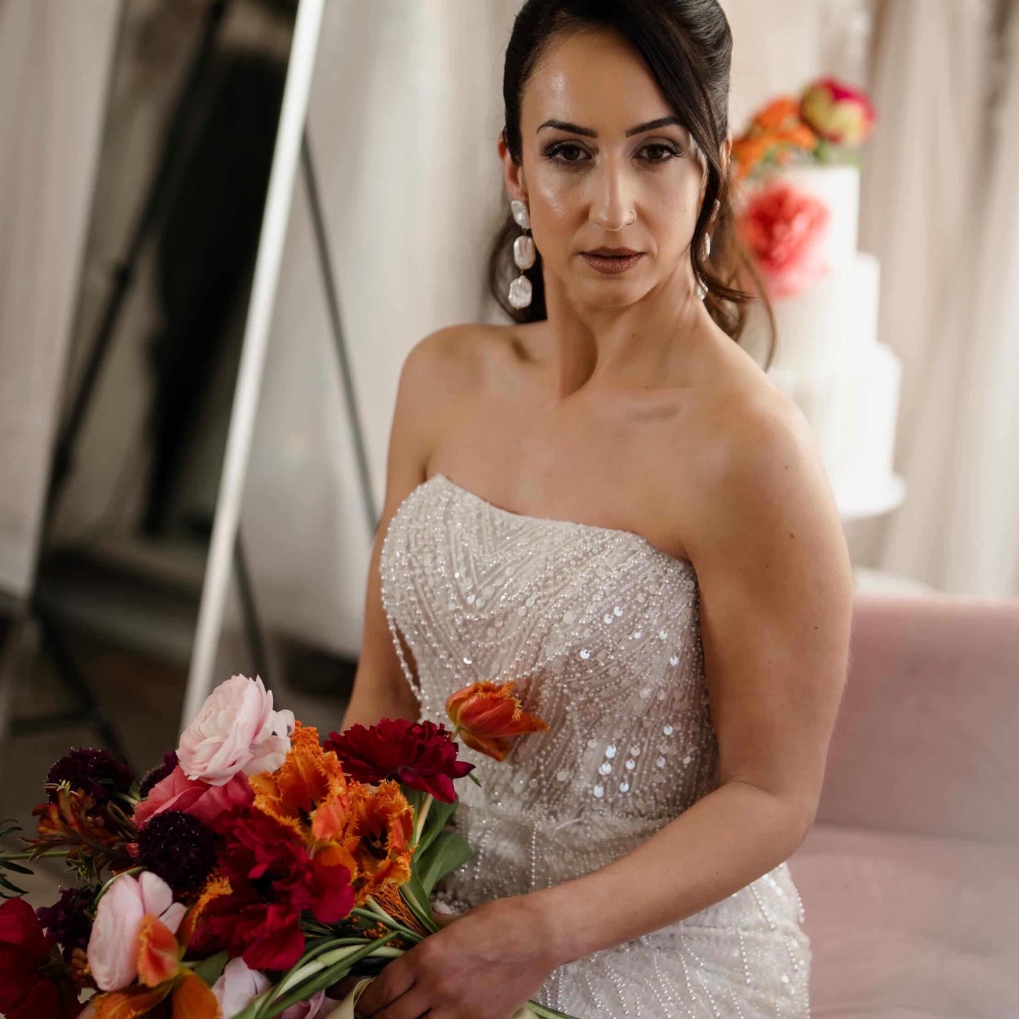 Rectangle Baroque Pearl Statement Bridal Earrings