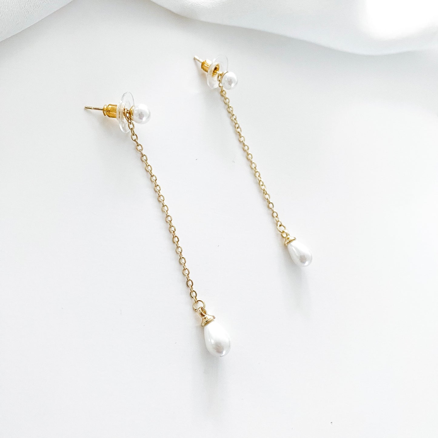 Pearl Drop Chain 2-in-1 Stud Earrings Gold