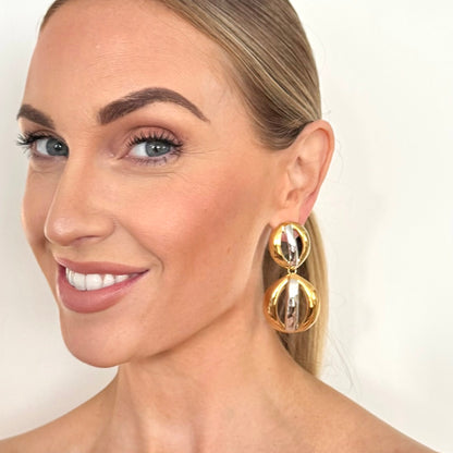 Two-Tone Statement Double Circle Earrings