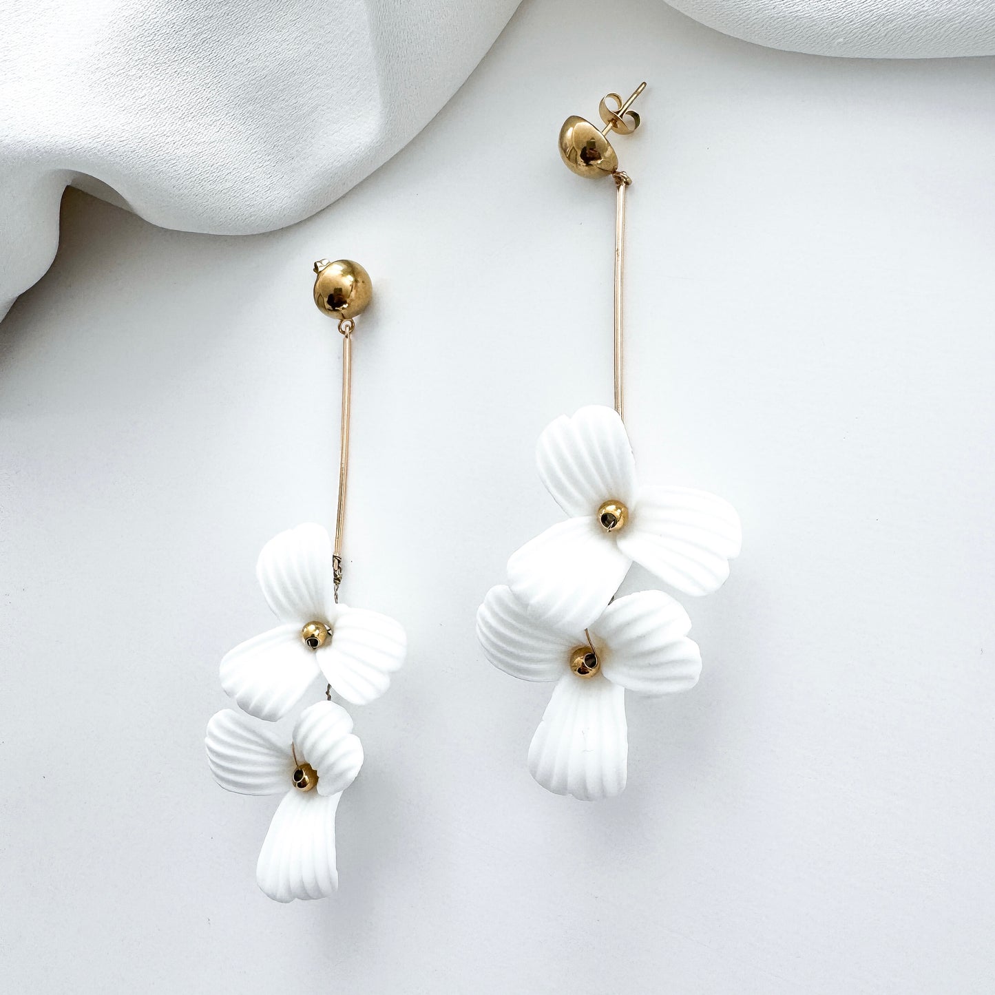 Fleur Double Porcelain Flower Dangle Earrings