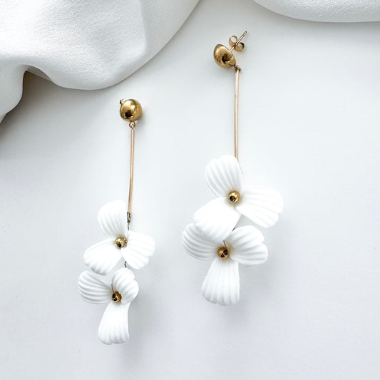 Fleur Double Porcelain Flower Dangle Earrings