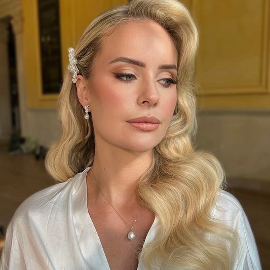 Wish Bone Crystal and Pearl Earring, Comb and Necklace Set