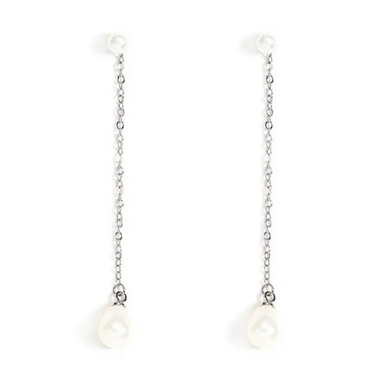 Pearl Drop Chain 2-in-1 Stud Earrings Silver